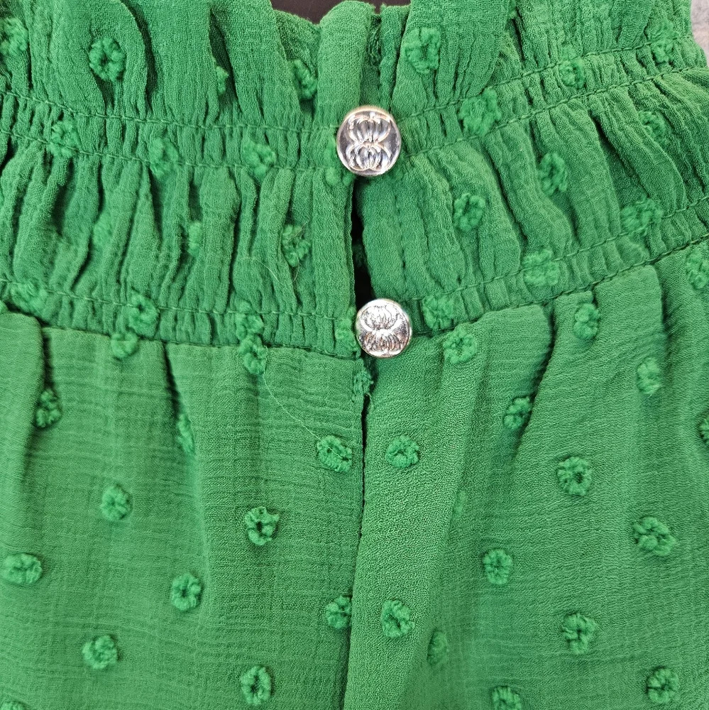 CeCe Womens Top Sz S Green Swiss Clip Dot Mock Neck Ruffles Teacher Career - Picture 9 of 12